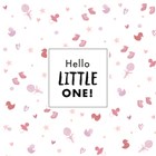 roze kaart hello little one met verschillende baby accesoires